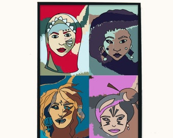 International women - Multiculturalism - Wall Art - Intersectional Feminism - Decor - Feminist Art Print  - Drawing - Colours - A4 - A5 size