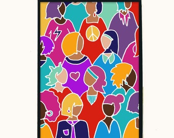 Feminist Art - Wall Art - Inclusive art - Decor - Colourful - Bold - Women support Women - Diversity - A4 art print - A5 art print - Quirky