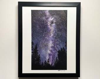 Galaxy Camping Night Sky Painting Art Print // Home Decor // 5x7 and 8x10