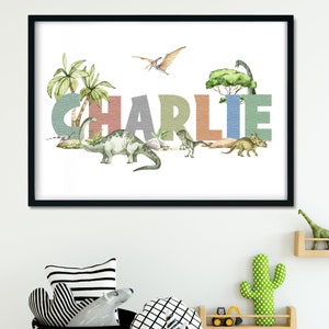 PRINTABLE Dinosaur Name Print, Personalised Kids Room Print, Jurassic Wall Art, Kids Dinosaur Theme, Dinosaur Poster, Dinosaur Room Wall Art