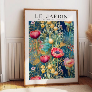 Le Jardin Print, Romantyczna kwiatowa sztuka ścienna, Le Jardin Flower Garden, Kobieca sztuka ścienna, Kwiatowy nadruk do sypialni, Botaniczny nadruk do salonu
