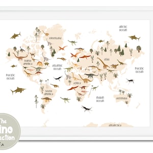 Dinosaur World Map, Dinosaur Bedroom, Jurassic World, Dinosaur Nursery, Children&#39;s World Map, Dinosaur Print, Playroom Print, Dinosaur Decor