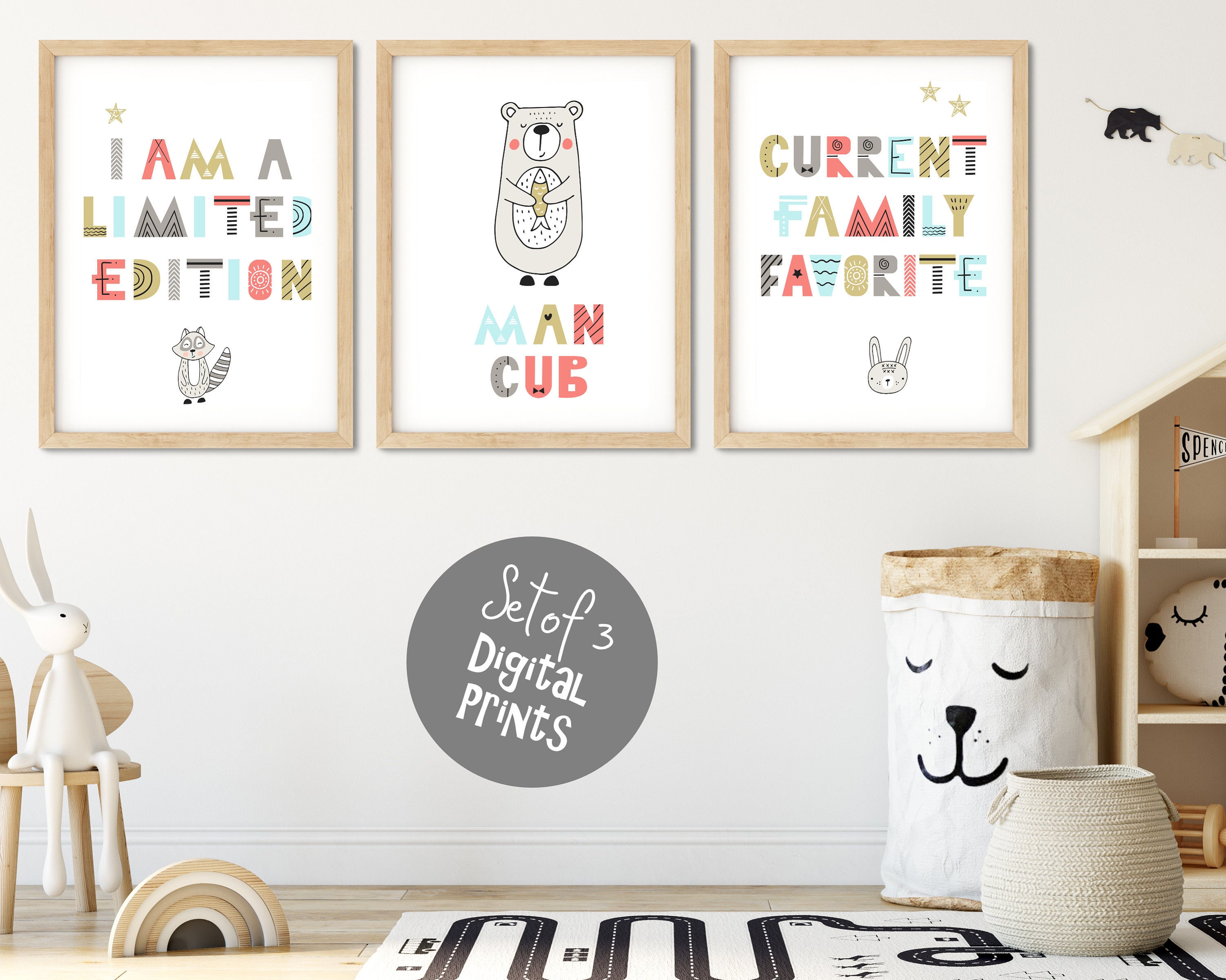 Set of 3 Prints for Boys Digital Prints Nursery Wall Art Etsy