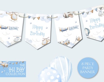 Boys Birthday Bunting, Happy Birthday Banner, Kids Party Bunting, Children's Party Decorations, Baby Boy Birthday Banner, Aeroplane Party