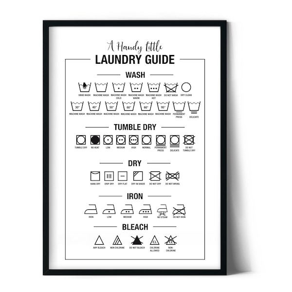 PRINTABLE Laundry Guide | Utility Room Print | Laundry Symbol Guide | Laundry Label Care Guide | Kitchen Print | Laundry Room Print