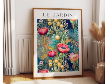 Le Jardin Digital Print, Blue Vintage Floral Print, Vintage Flower Wall Art, Botanical Flower Garden, Boho Floral Wall Art, Vintage Decor