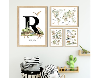 Personalized Dinosaur ABC Wall Art Prints, Jurassic World Map (Digital Download)