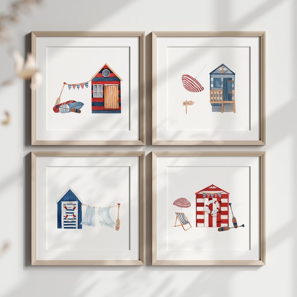 SET OF 4 Beach Prints | Beach House Decor | Beach Hut | Beach Wall Art | Seaside | Surf | Seaside Prints | Seaside Decor | Beach House Art