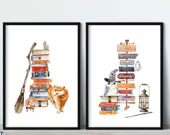 Impressions de chambre de sorcier, livre magique et oeuvre d'art de hibou, lot de 2 (sans cadre)