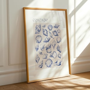 Impresión de conchas vintage / Arte de pared para baño / Decoración con temática oceánica / Arte de pared de playa / Conchiglie / Coquille / Conchas dibujadas a línea / Impresión para baño