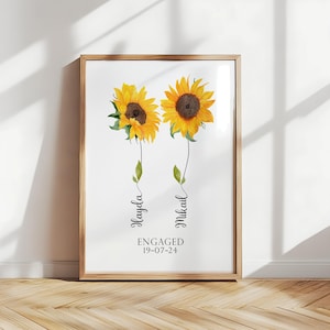 PERSONALISED Sunflower Print | Family Name Print | Wedding Gift | Engagement Gift | Couples Print | Sunflower Wall Art | Family Wall Print