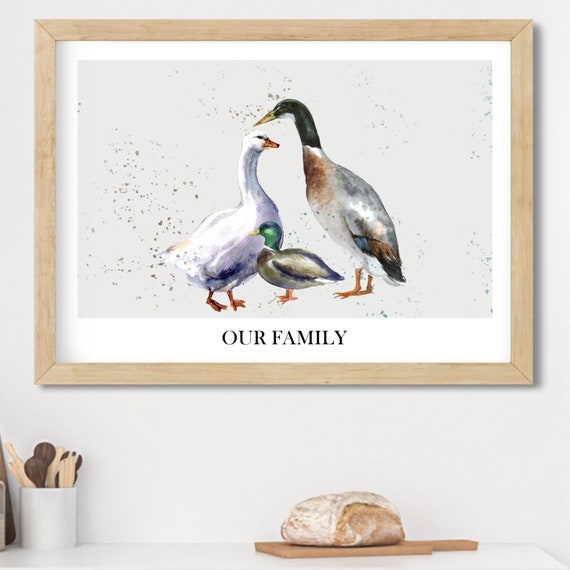 PERSONALISED Watercolour Ducks Print, Country Living, Farmhouse Decor, Duck Print, Farm Animal Wall Art, New Home Gift, Our Family Print