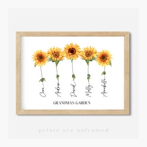 Sunflower Family Name Print, Personalised Wall Art, Watercolor Sunflower print, Sunflowers Wall Art, Gift for Her, New Home Gift, Flower Art