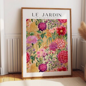 Le Jardin Print, Heldere Vintage Bloemenprint, Boho Flower Wall Art, Aquarel Bloemenprint, Boho Floral Poster, Vintage Decor, DIGITAAL