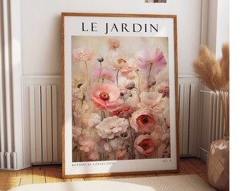 Le Jardin Print, Pink Vintage Floral Print, Romantic Vintage Flower Wall Art, Ranunculus, Feminine Wall Art, Vintage Decor, Flower Market