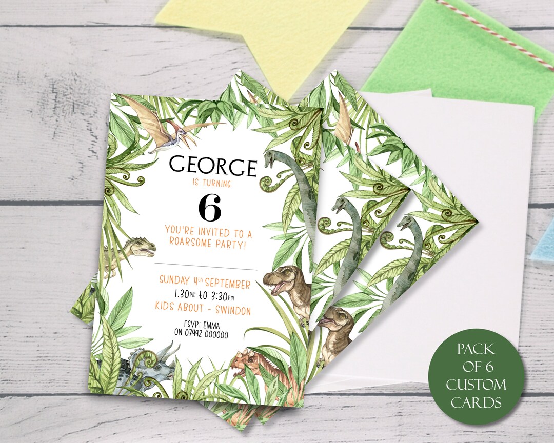 Personalised Dinosaur Party Invitations Pack of 6 Kids Etsy