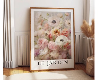 Le Jardin Print, Pink Vintage Floral Print, Romantic Vintage Flower Wall Art, Ranunculus, Feminine Wall Art, Vintage Decor, Flower Market