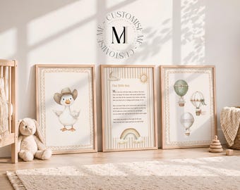Lot de 3 impressions fantaisistes pour chambre d'enfant, nom personnalisé, art mural Silly Goose, impression poème livre de contes, décoration de chambre neutre garçon