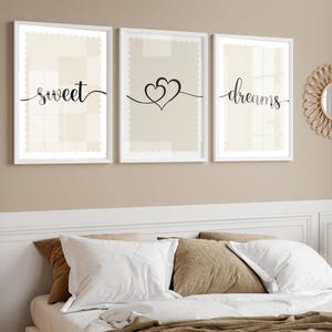 Stampa "Sogni d'oro" / Set di 3 stampe da parete per camera da letto / Stampa con citazione per camera da letto / Arte da parete sopra il letto / Regalo di inaugurazione della casa / Decorazione neutra per camera da letto