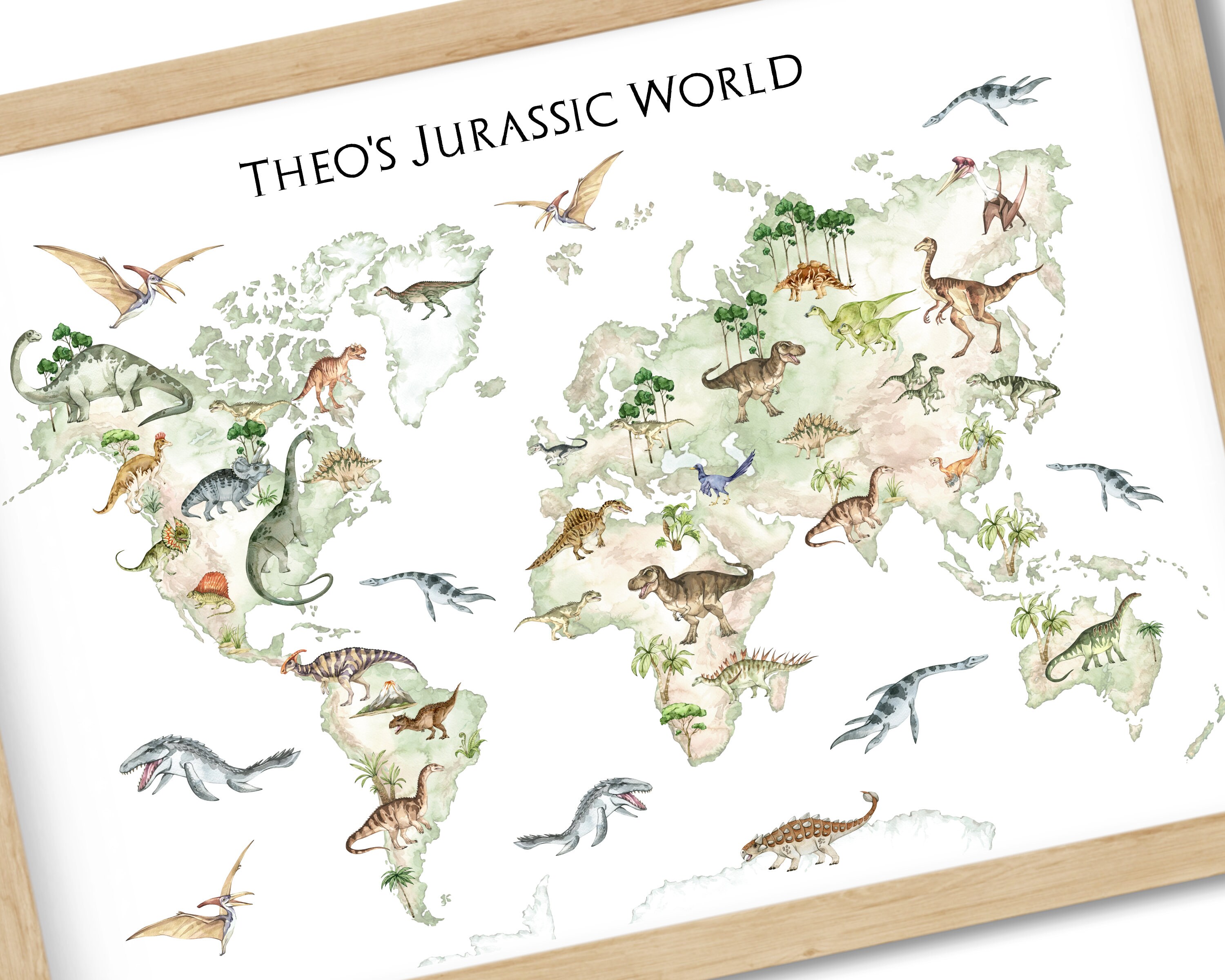 Dinosaur World Map Kids World Map Dinosaur Print Dinosaur Etsy UK