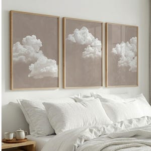 Set of 3 Neutral Cloud Prints, Minimalist Nursery Wall Art, Abstract Sky Poster Triptych, Beige Cream Bedroom Decor, Modern Living Room Art
