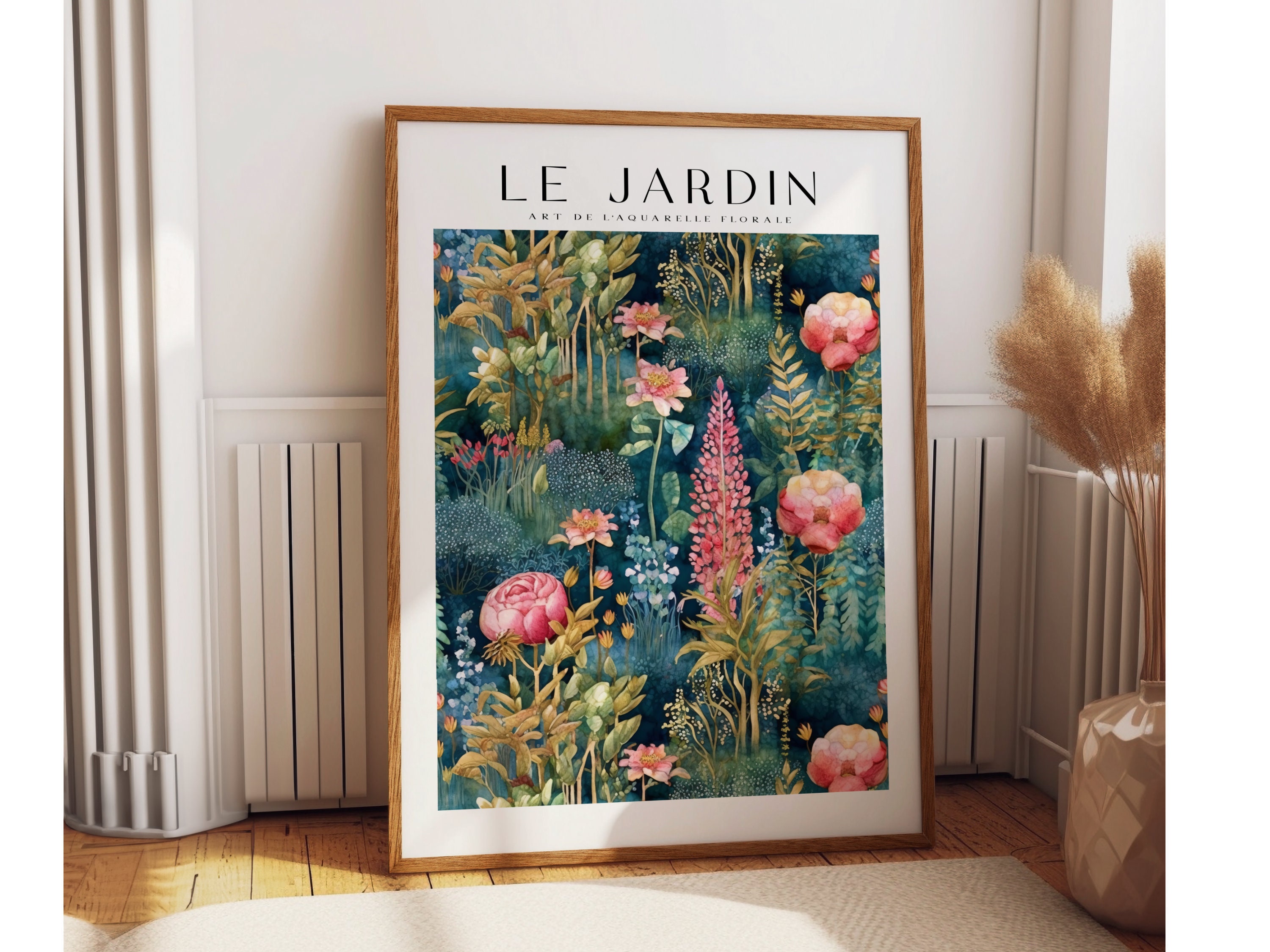 Le Jardin Digital Print, Blue Vintage Floral Print, Vintage Flower Wall Art, Botanical Flower Garden, Boho Floral Wall Art, Vintage Decor