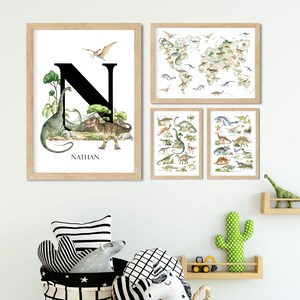 Personalisiertes 3er-Set Dinosaurier-Prints, Dinosaurier-Dekor, A bis Z der Dinosaurier, Dinosaurier-Namensdruck, Jura-Thema-Drucke, Dinosaurier-Poster