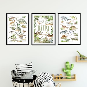 Personalised Dinosaur Prints, Dinosaur A to Z, Dinosaur Nursery, Jurassic Kids Room Prints, Kids Prints, Nursery Prints, Dinosaur Posters