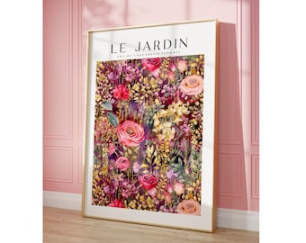 Le Jardin Print, Pink Vintage Floral Print, Romantic Vintage Flower Wall Art, Flower Garden, Feminine Wall Art, Vintage Decor, Flower Market