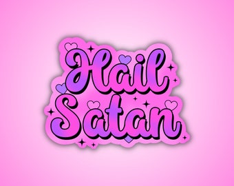 Hail Satan Holographic Sticker - Pastel Goth Sticker, Kawaii Sticker, Halloween Sticker, Pastel Rainbow Sticker, Spooky Sticker