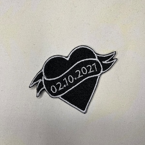 Custom Date Heart Patch - Embroidered Patches, Anniversary Gift, Valentines, Wedding, Birthday, Present for Partner, Gothic