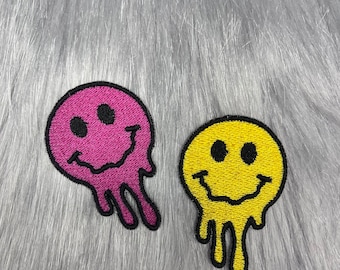 Melting Smiley Face Embroidered Patch - Trippy Rave Iron On