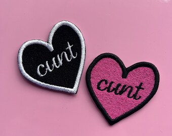 Cunt Heart Patch - Pink, Swearing, Offensive, Iron On