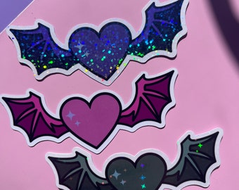 Holographic Bat Wing Heart Sticker: Handmade Goth Kawaii Laptop Decal