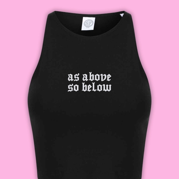 As Above So Below Embroidered Cropped Racer Tank – Goth Alternative Tank Top, Y2K Metal Tee