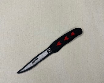 Heart Knife Patch - Embroidered Patches, Tattoo, Flash Sheet Art, Outline Art, Sew On, Iron On, Appliqué, Horror