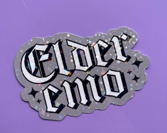 Elder Emo Holographic Sticker: Goth Laptop Decal