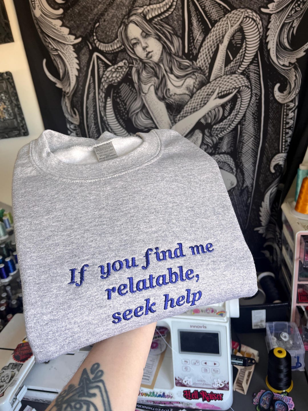 Relatable Merchandise If You Find Me Relatable Embroidered Sweatshirt - Funny Mental Health ...