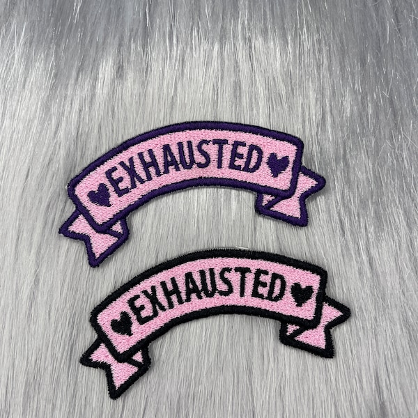 Exhausted Heart Banner Patch - Kawaii Patch, Cute Patch, Sleepy, Mental Health Patch, Iron On Patch, Pink Patch