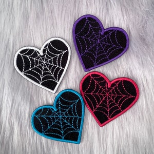 Spider Web Heart Iron On Patch: Gothic Halloween Applique