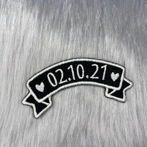 Personalised Date Banner Patch - Anniversary Gift, Birthday, Wedding, Valentine’s Day Gift, Gift for Girlfriend, Iron on, Custom Patch