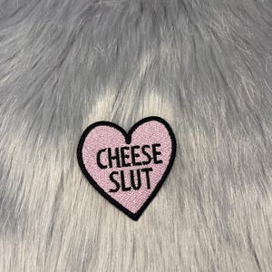 Cheese Sl*t Heart Patch - Funny Food Iron-On Patch