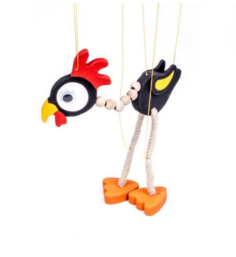 Rooster Toy Puppet Wooden Rope Puppet Crazy Rooster Puppet Etsy
