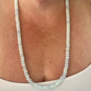 Hand Knotted Aquamarine Rondelle Gemstone Necklace: Silk Cord & Silver Chain