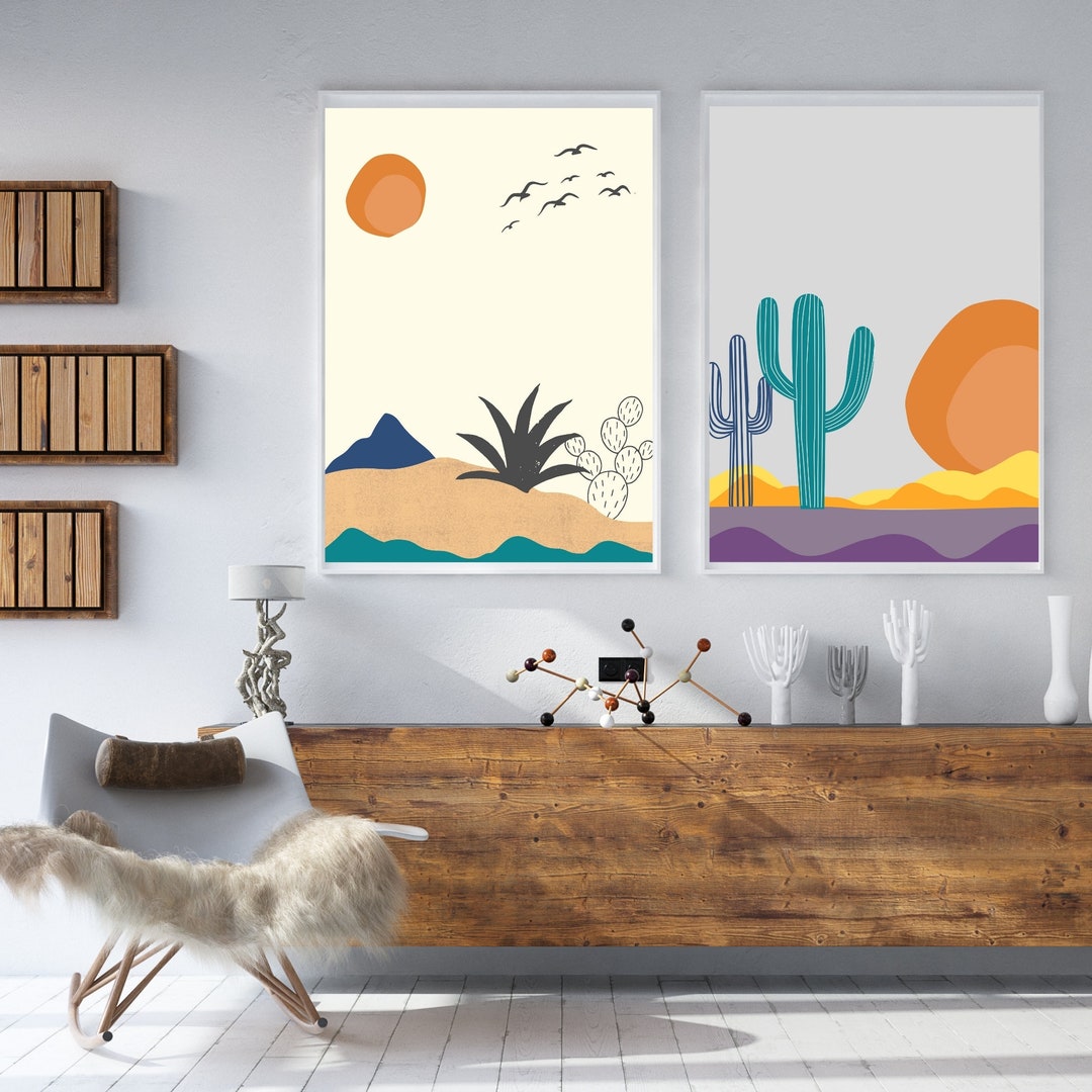 Boho Desert Wall Art Print Set of 3 Abstract Geometric Etsy
