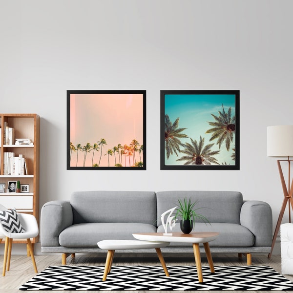 Palm Springs wall art, Set of 2 palm tree prints,  mid-century modern photography, digital downloads