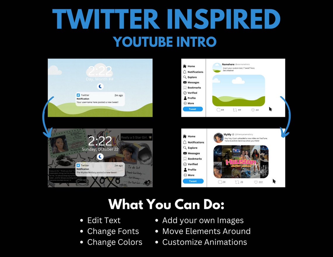 Twitter Inspired Youtube Intro Template, Canva Editable Template