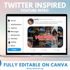 Twitter geïnspireerde YouTube-introsjabloon, Canva bewerkbare sjabloon, YouTube-intro, creatieve YouTube-intro, geanimeerd, YouTube-brandingkit