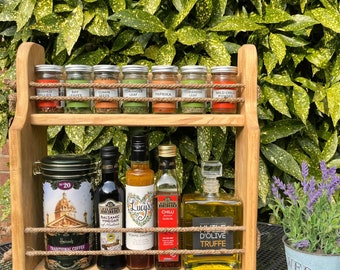 Wooden Spice and Condiment Rack - Perfect Kitchen Storage for Herbs and Spices, oils and other condiments.  Antique Pine