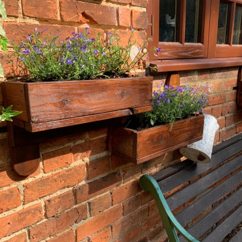 Rustic Wood Double Outdoor Window Box for Herbs and Flowers Etsy